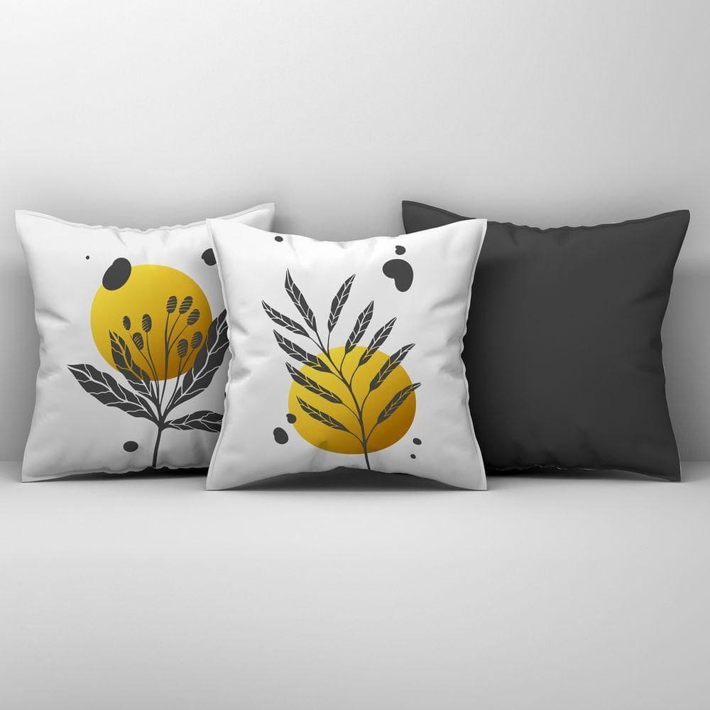 Kit Trio Capas De Almofadas Estampadas Folhas Em Veludo Suede 45cm X 45cm - Decoração Para Sala Cor Chumbo