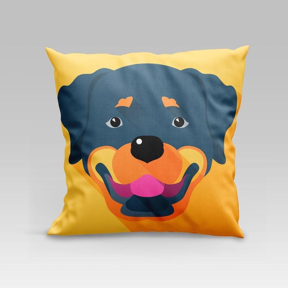 Capa De Almofada Estampada Pet Dog Em Veludo Suede 45cm X 45cm - Decoração Raças Cachorros Cor Rottweiler