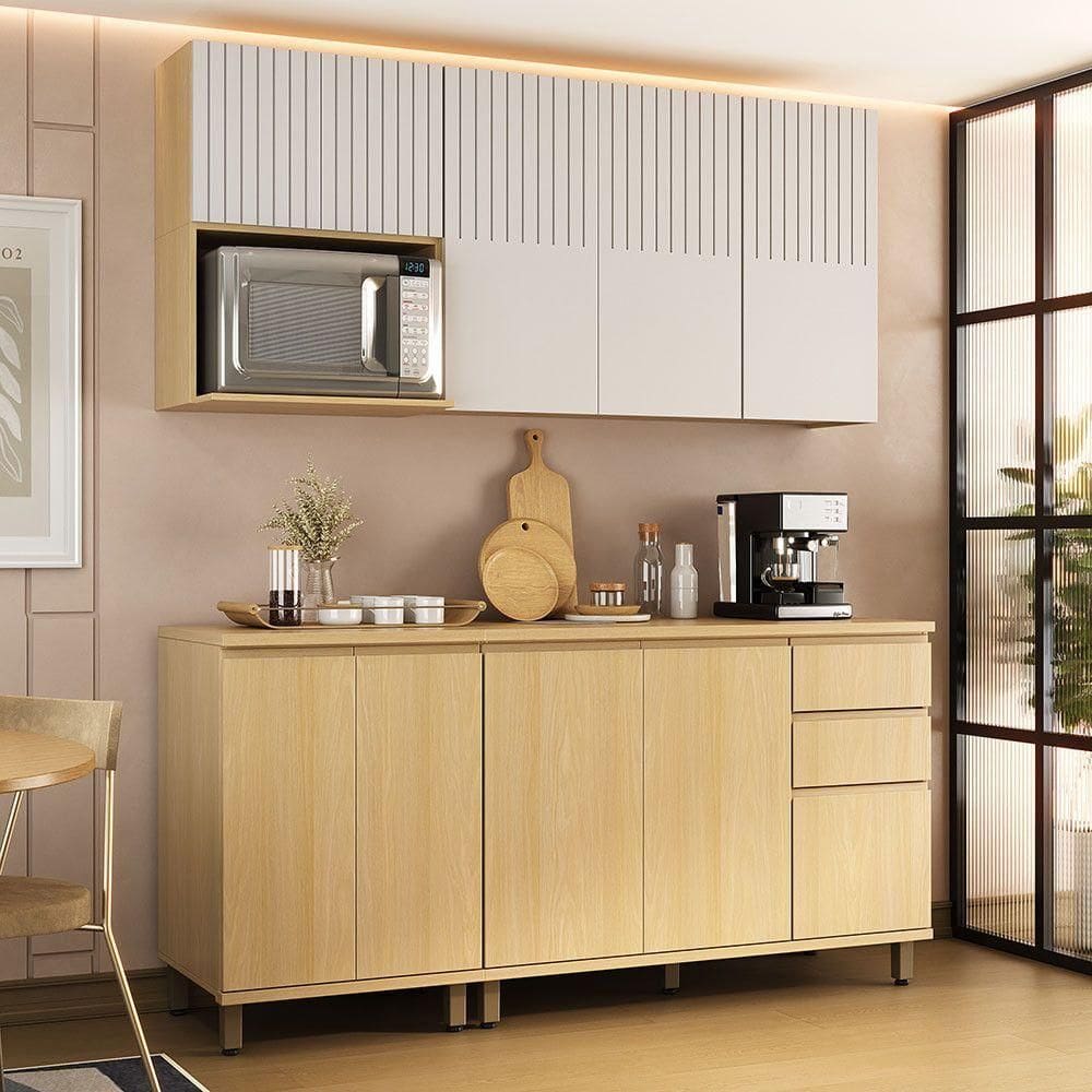 Cozinha Compacta 100% Mdf 5 Pçs Aura Luciane Móveis Carvalho Uv-cinza Cristal Pet