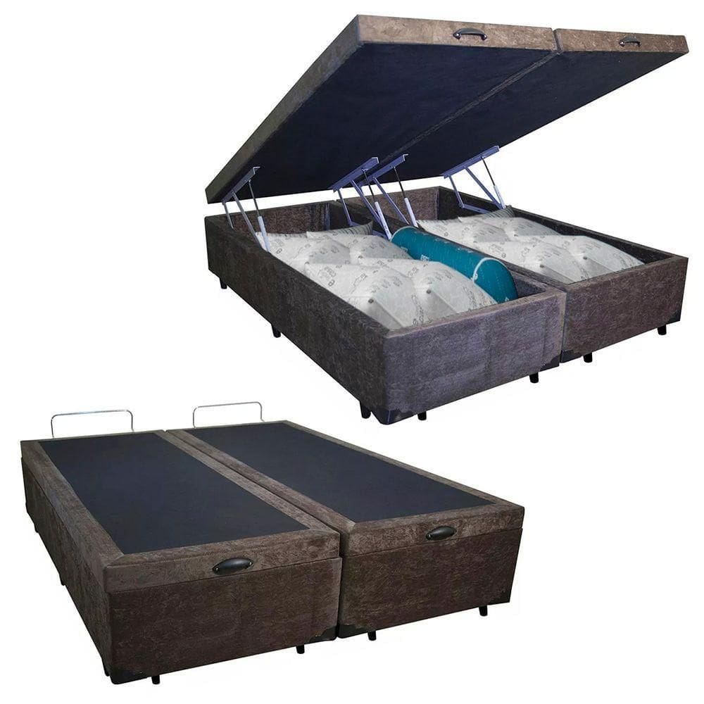 Cama Box Baú King Bipartido Suede Cama Marrom 192x203x45cm