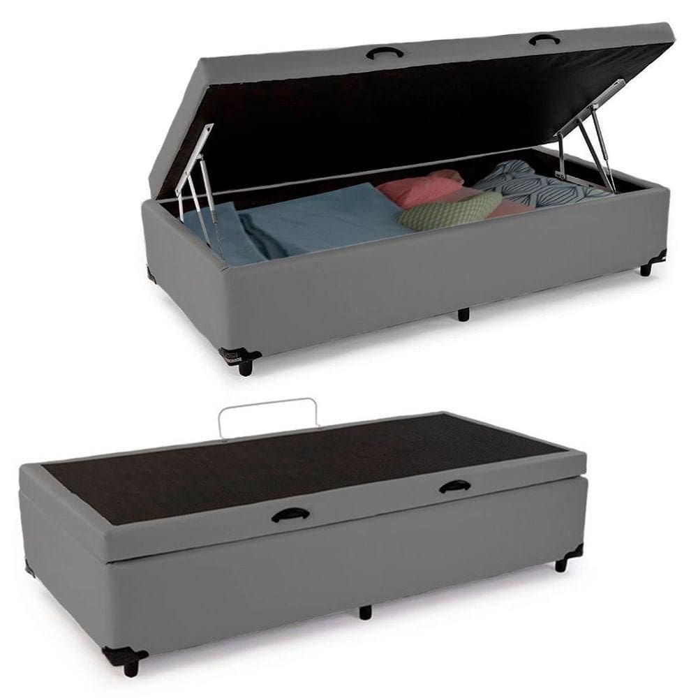 Cama Box Baú Solteiro Sintético Cama Cinza 88x188x45cm