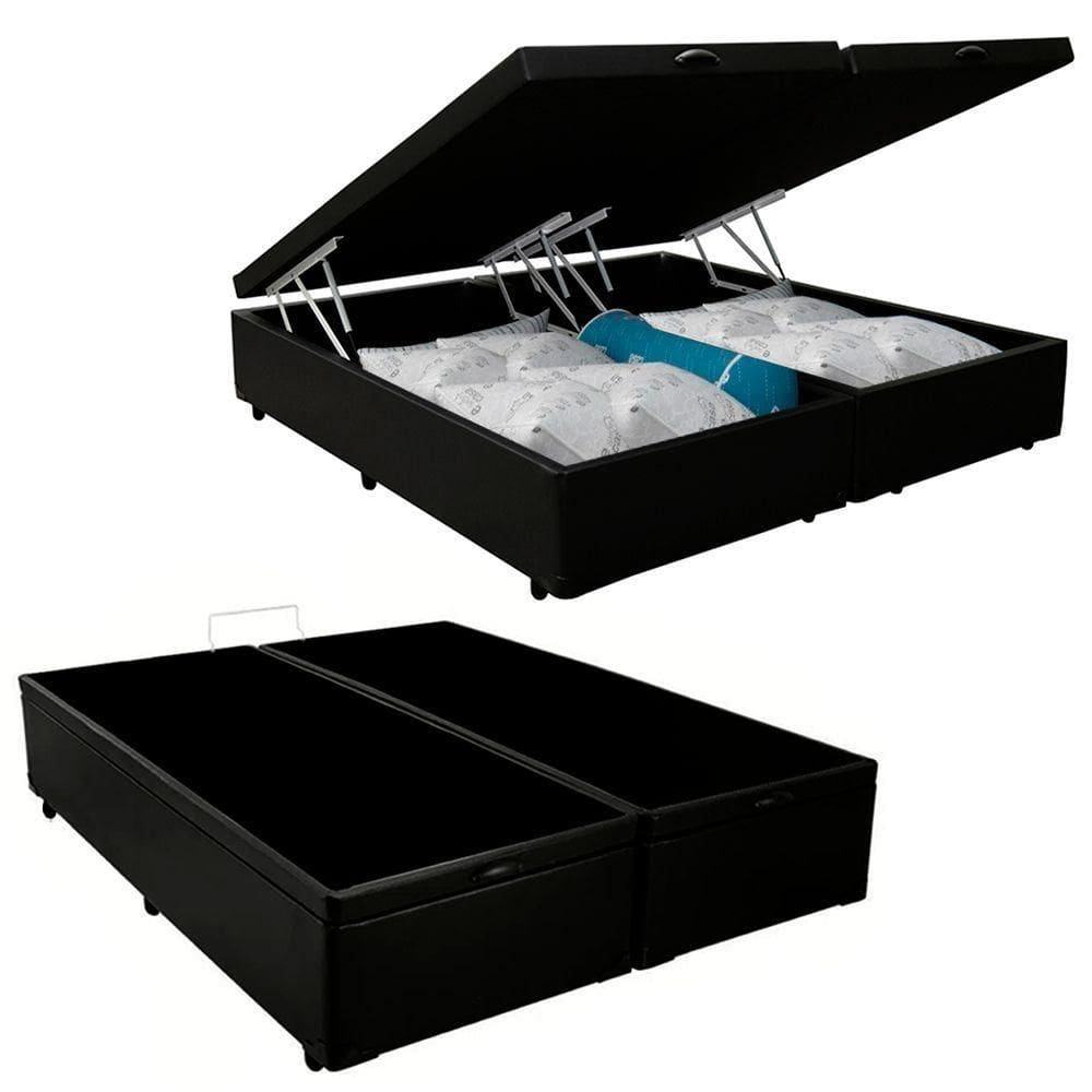 Cama Box Baú King Bipartido Sintético Cama Preto 192x203x45cm