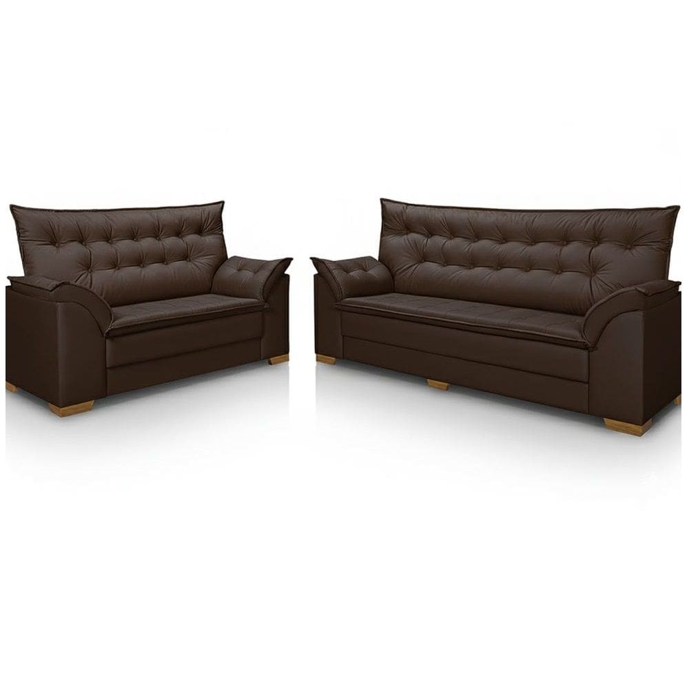 Conjunto Sofa Star Bahamas Plus 3 E 2 Lugares Em Tecido Veludo Marrom Va03