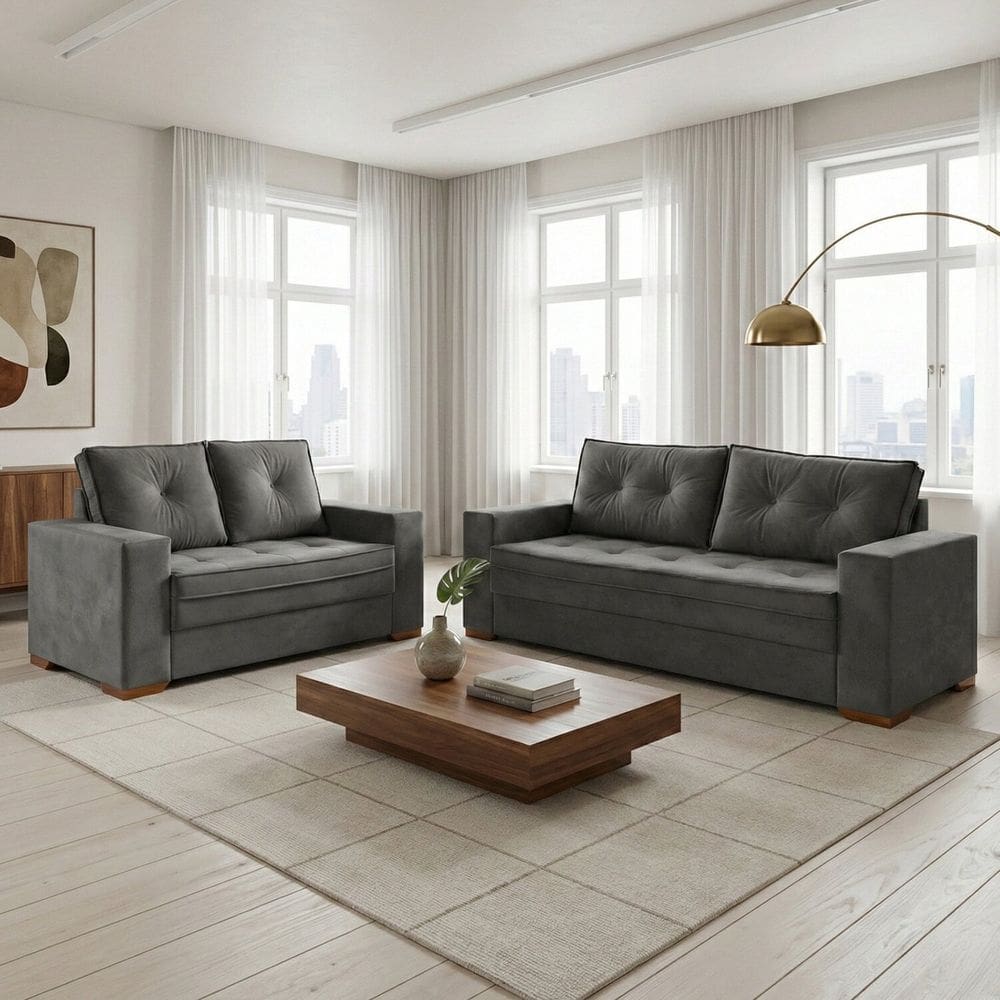 Conjunto de Sofá 2 e 3 Lugares Toquio Cinza