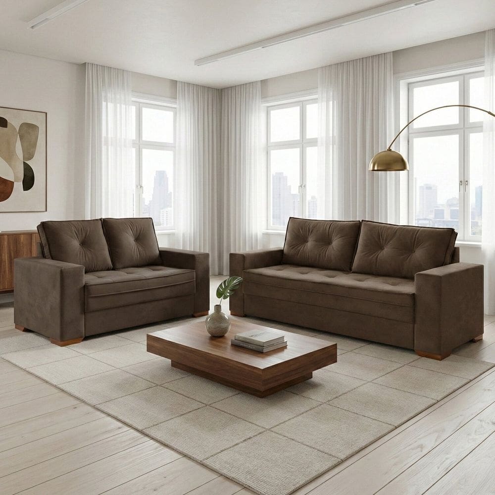 Conjunto de Sofá 2 e 3 Lugares Toquio Marrom