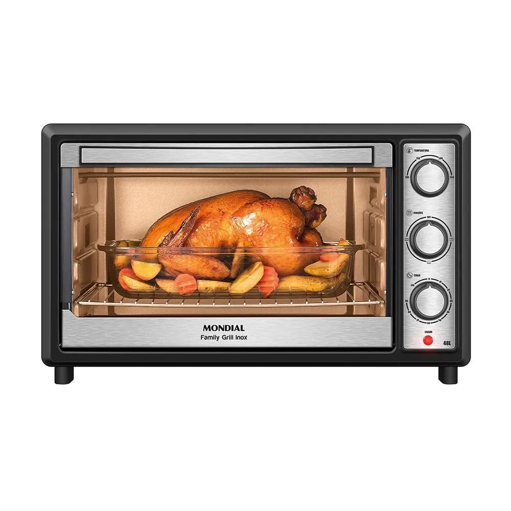 Forno Elétrico Mondial Family Grill 48L FRN-48-BI Preto/Inox Até 250°C com Grill Dourador 127v