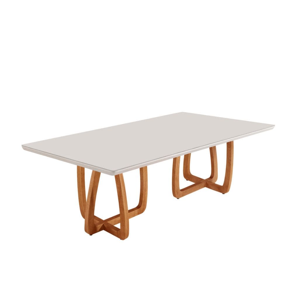 Mesa para Sala de Jantar Flora 220cm Tampo Canto Moeda Laqueado com Vidro