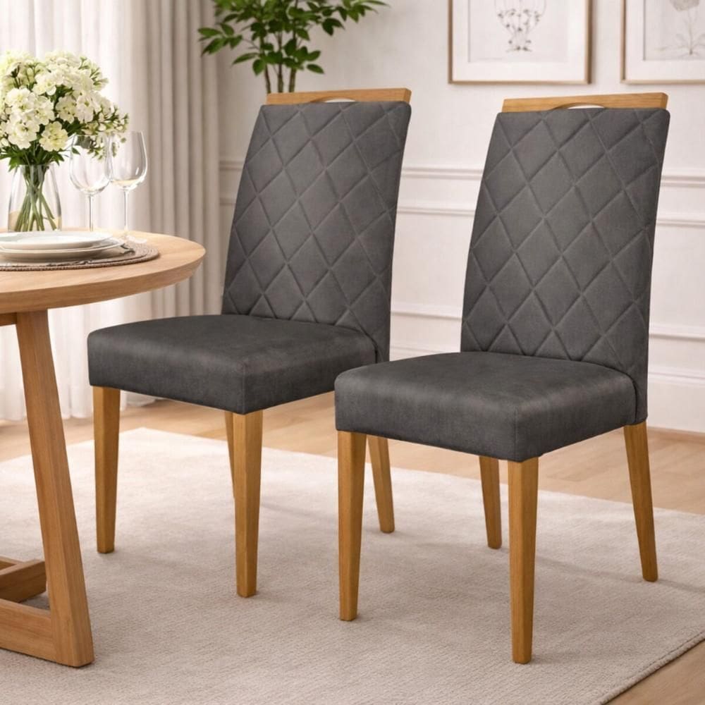 Kit 2 Cadeiras de Jantar Estofadas Madeira Maciça Multimóveis CR15016