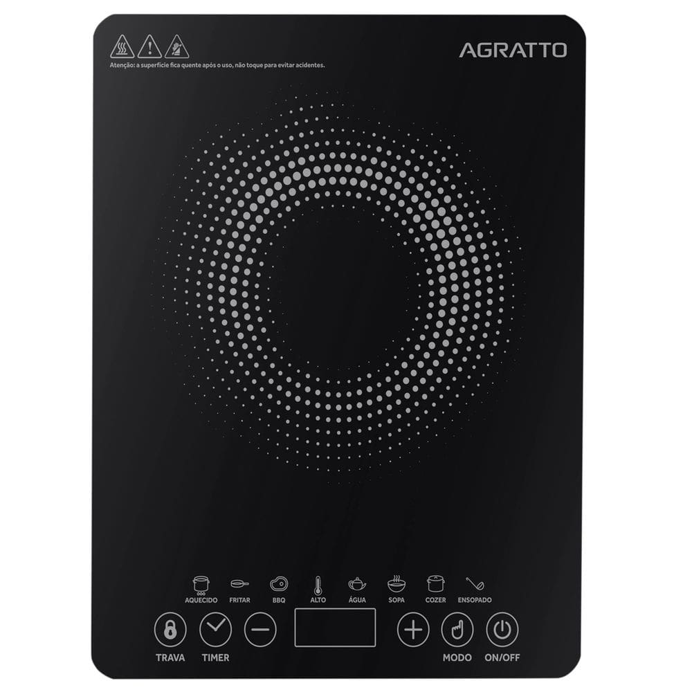 Fogão Cooktop de Indução Uma Boca 220V Elétrico Toch Screen Display Digital Timer Agratto Acki01i-02