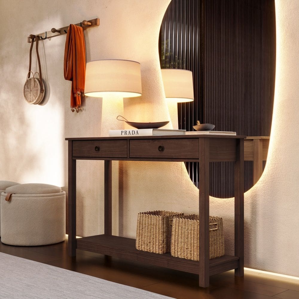 Aparador de Madeira 1960WN Essência 2 Gavetas e Prateleira Café Finestra