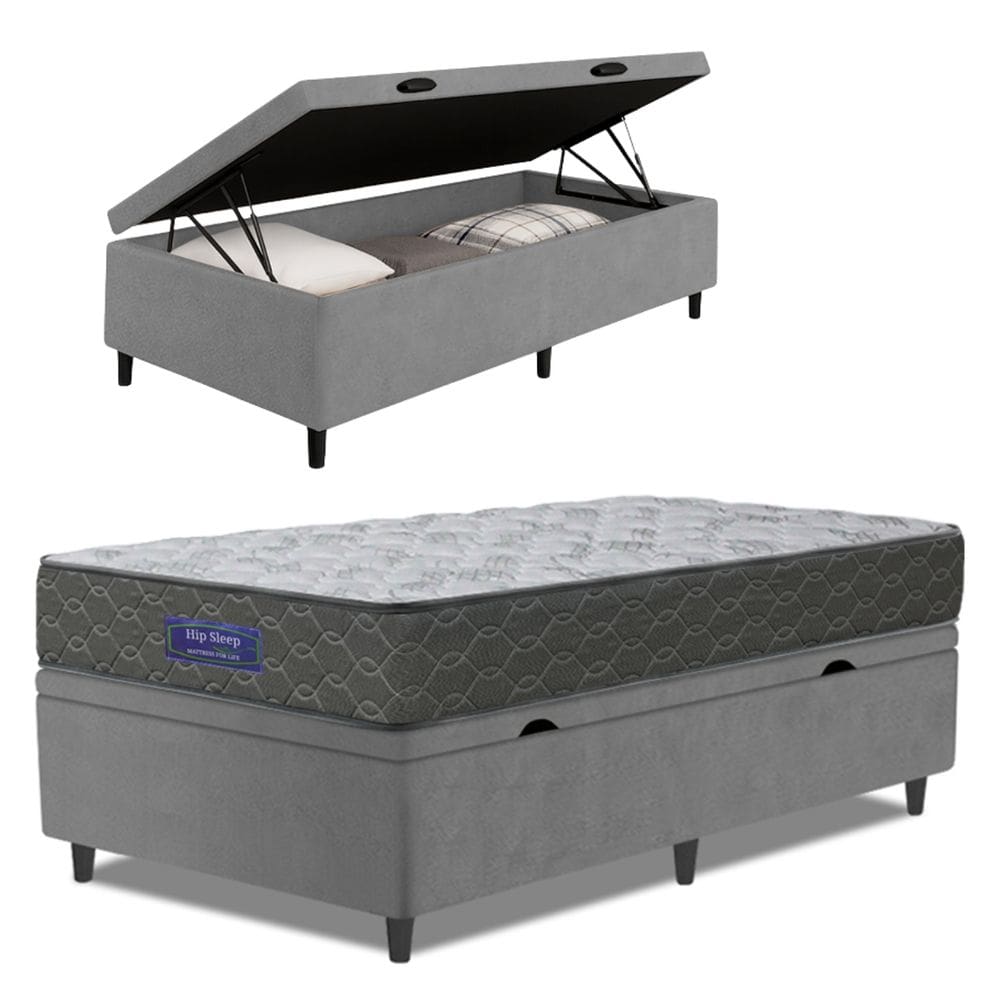 Cama Box Baú Colchão Solteiro Ortopédico Espuma D33 Hiper 88x188x60cm