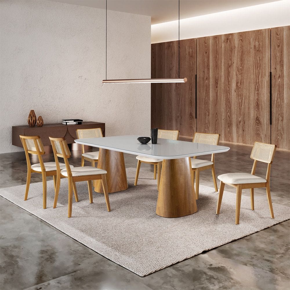 Conjunto Sala de Jantar de 6 Lugares Oslo com Mesa e Cadeiras Organicas Moveis Mundial