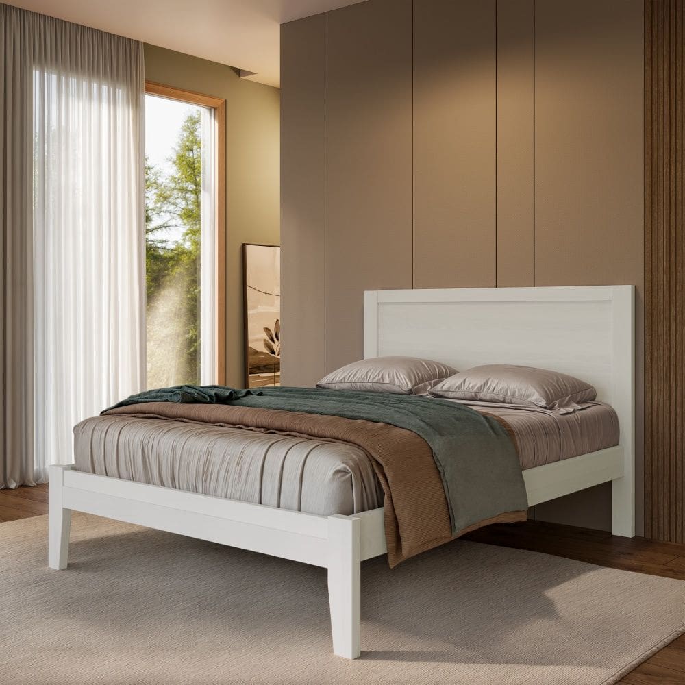 Cama Casal 2808B Topázio Retrô Rústico Madeira Maciça Branco Finestra