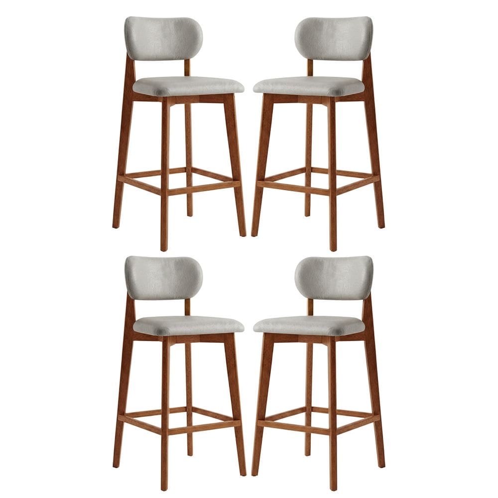 Kit 4 Banquetas em Madeira Laura Estofada Couríssimo Palha CCS