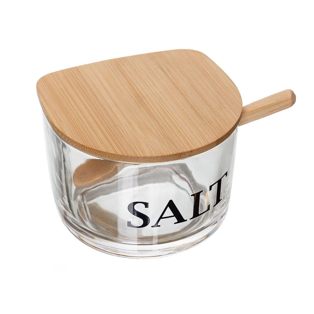 Saleiro de Vidro com Colher e Tampa de Bambu Basic 10cm x 10