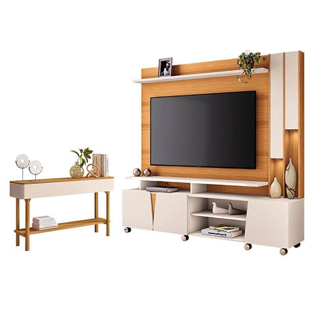 Estante Home Theater Virtus Cinamomo Off White com Aparador Fiero Off White Cinamomo- HB Móveis