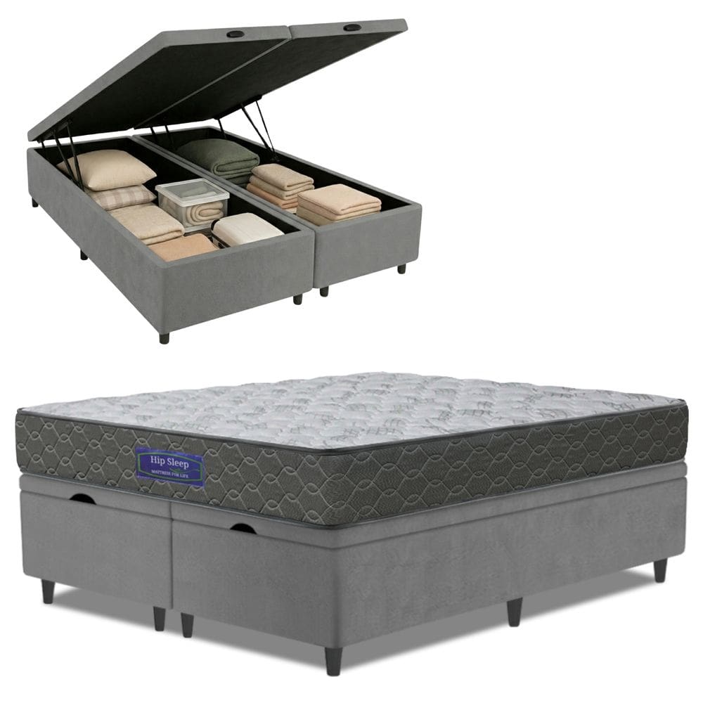 Cama Box Baú Colchão Queen Ortopédico Espuma D33 Hiper 158x198x60cm