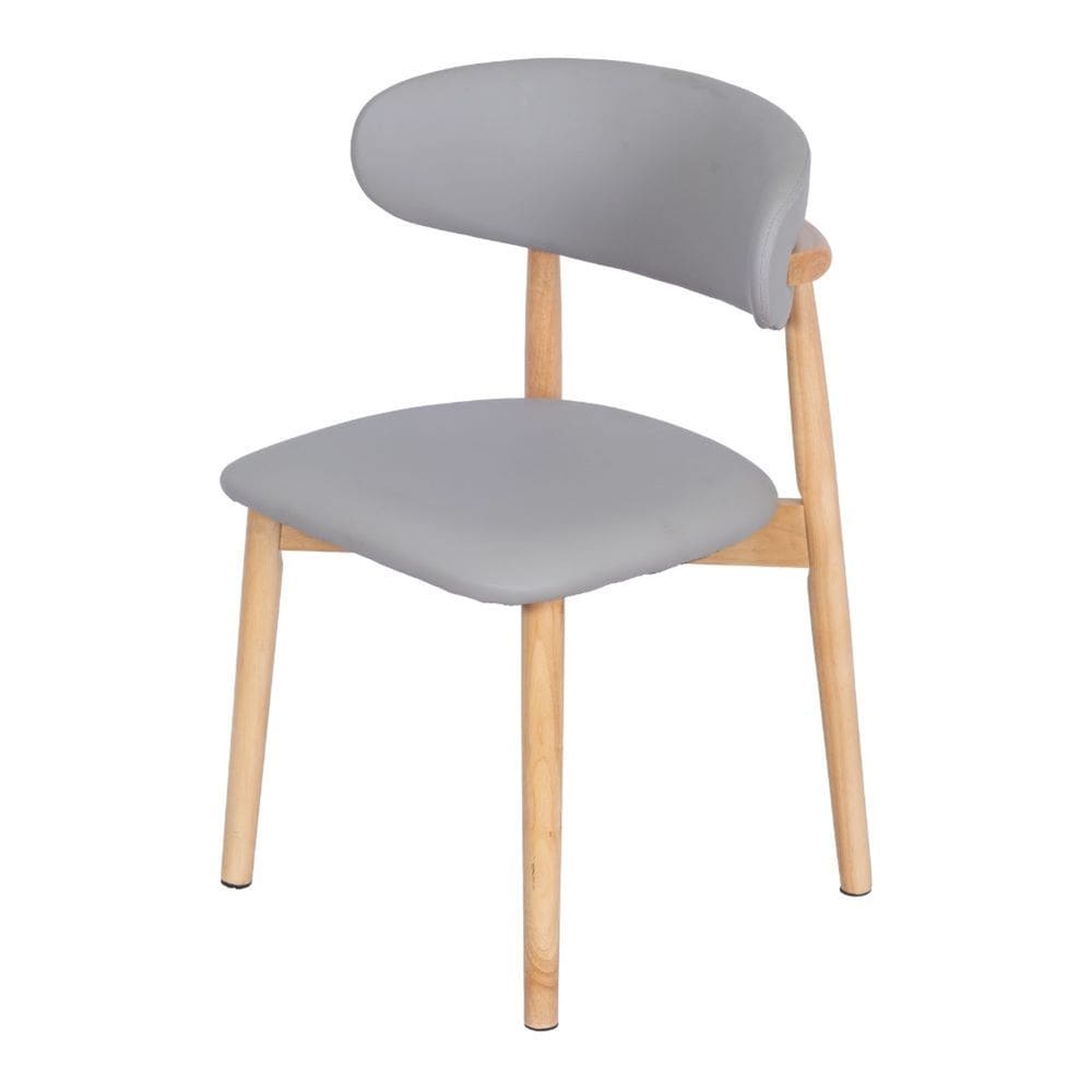 Cadeira Caribe Alice Estrutura Madeira Clara Assento e Encosto Revestido em Poliuretano PU Cinza