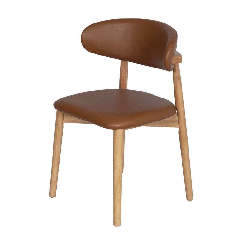 Cadeira Caribe Alice Estrutura Madeira Clara Assento e Encosto Revestido em Poliuretano PU Caramelo