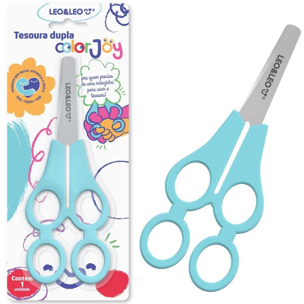 Tesoura Escolar Dupla Tandem Color Joy - 1 Und - Leo&Leo