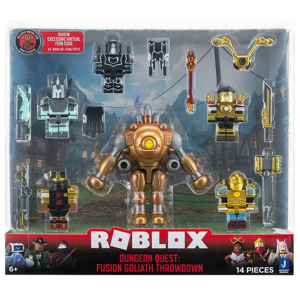 6 Bonecos Roblox Com Acessórios - Playset Dungeon Quest - Fusion Goliath