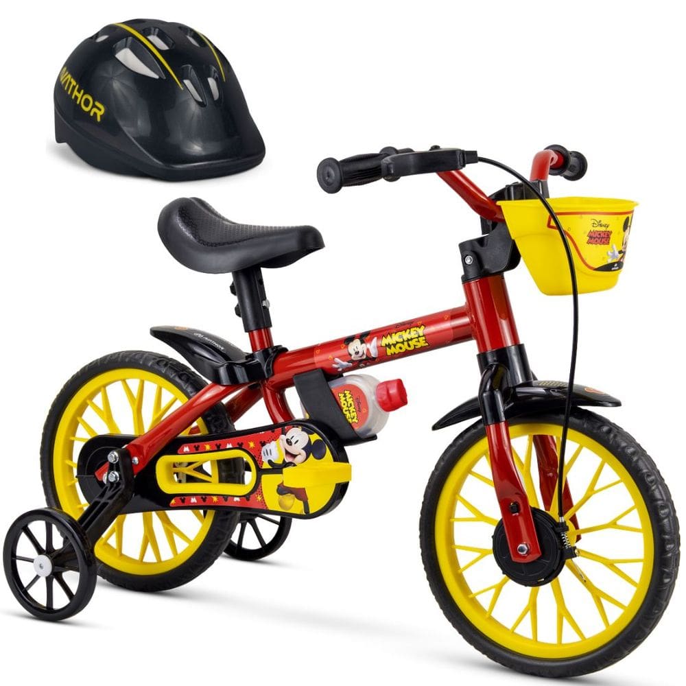 Bicicleta Infantil Menino Aro 12 com Capacete Mickey Disney
