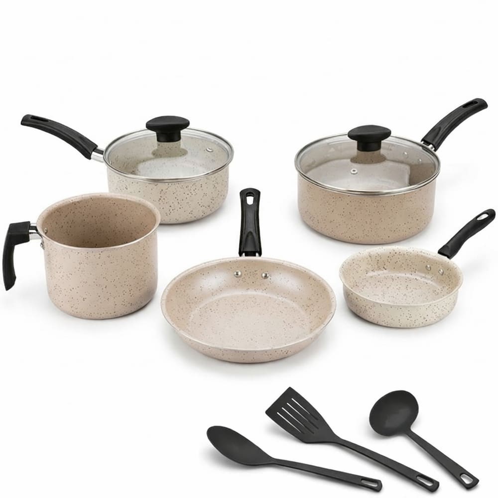 Jogo de panelas 8 peças teflon antiaderente Tampa de Vidro Marfim