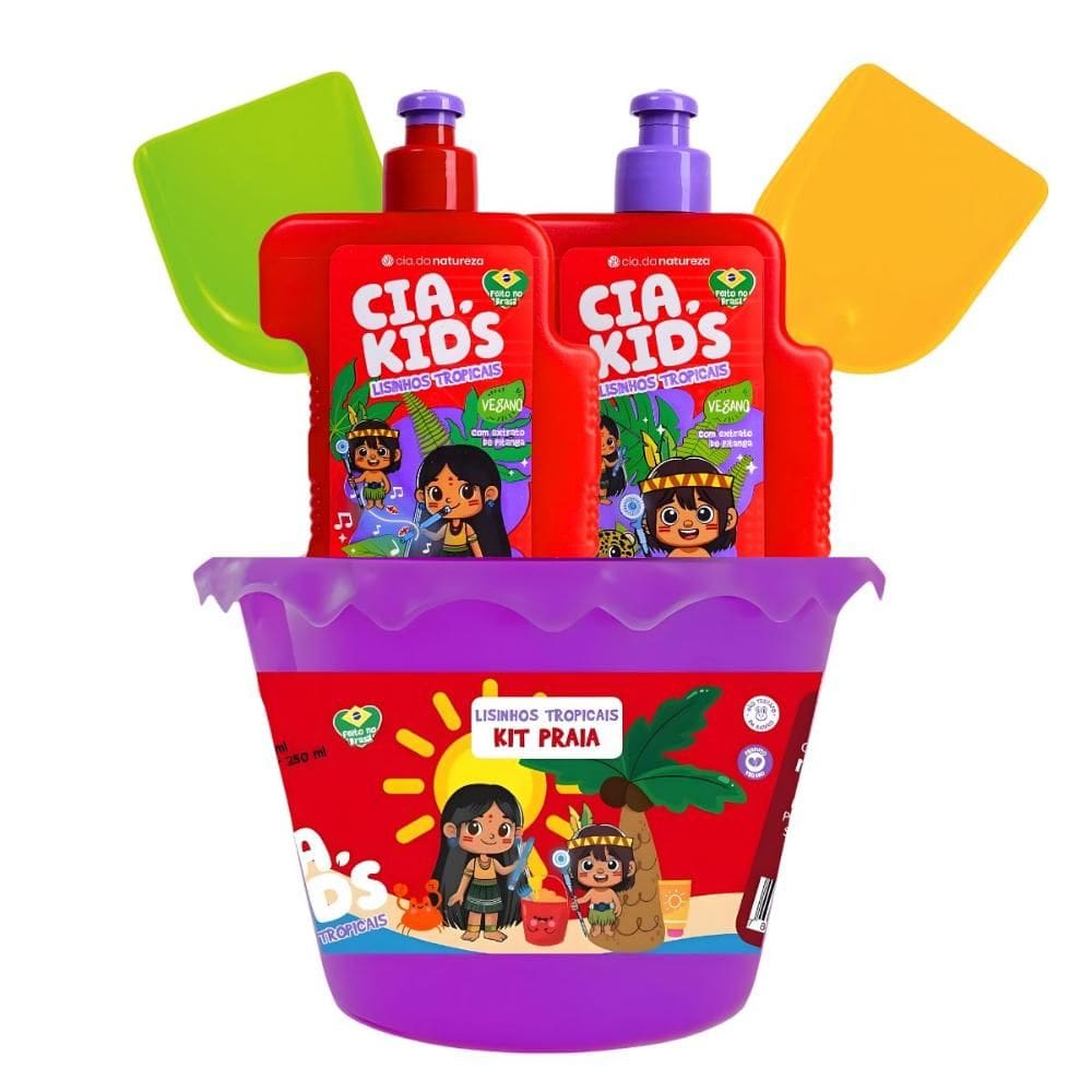 Kit Cia Da Natureza Praia Lisinhos Tropicais: Shampoo, Condicionador 250ml, Balde e Acessórios