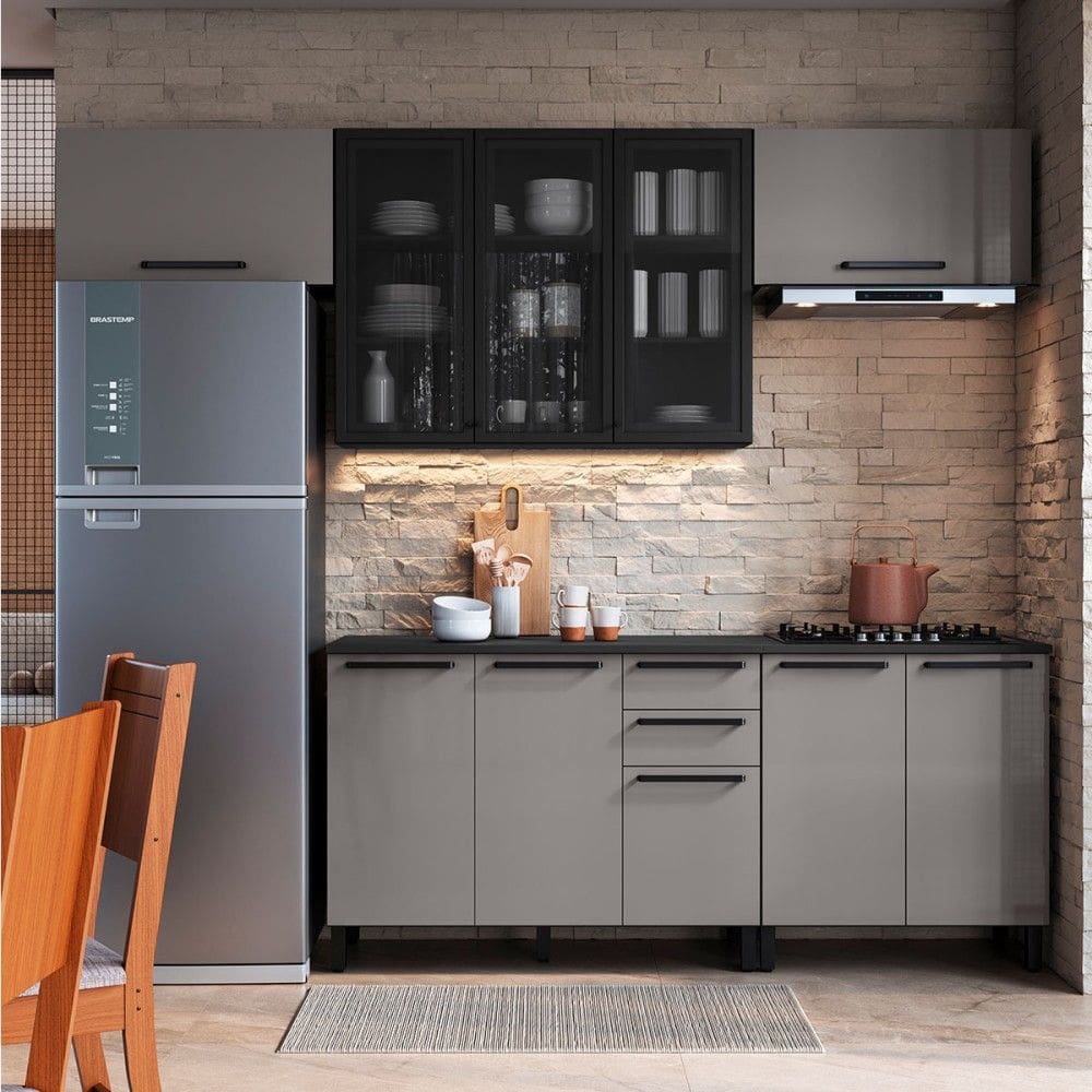 Cozinha Completa Diamante 9 Portas 3 Gavetas Cinza/Titanio - Indékes