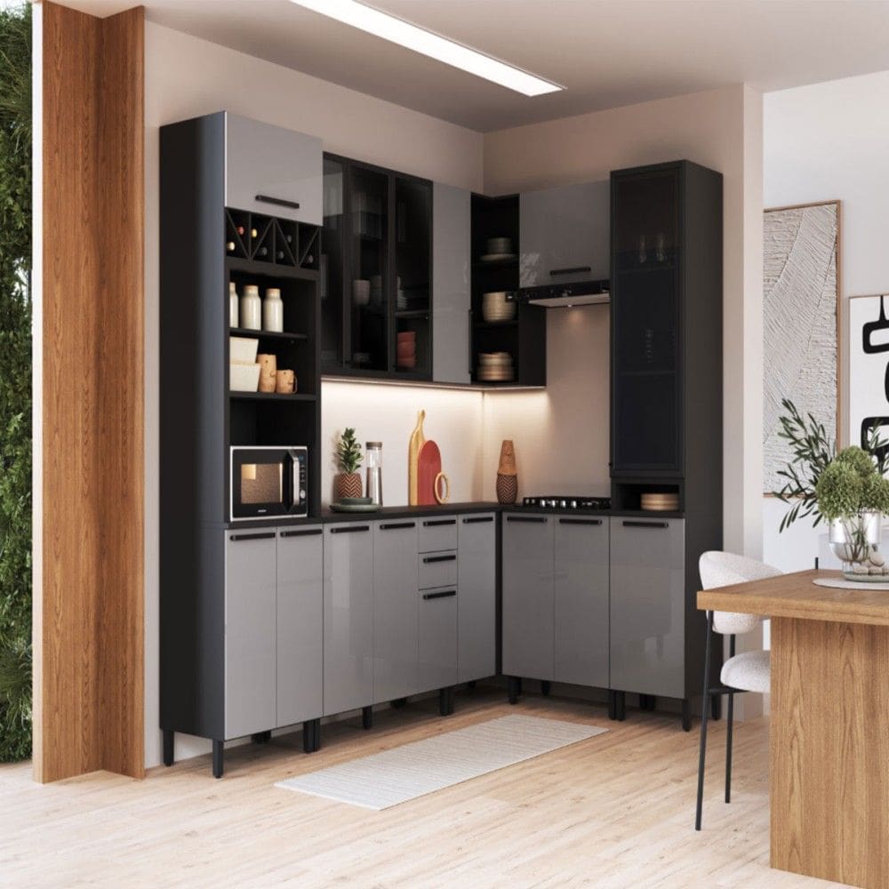 Cozinha Completa Diamante 15 Portas 3 Gavetas Cinza/Titanio - Indékes