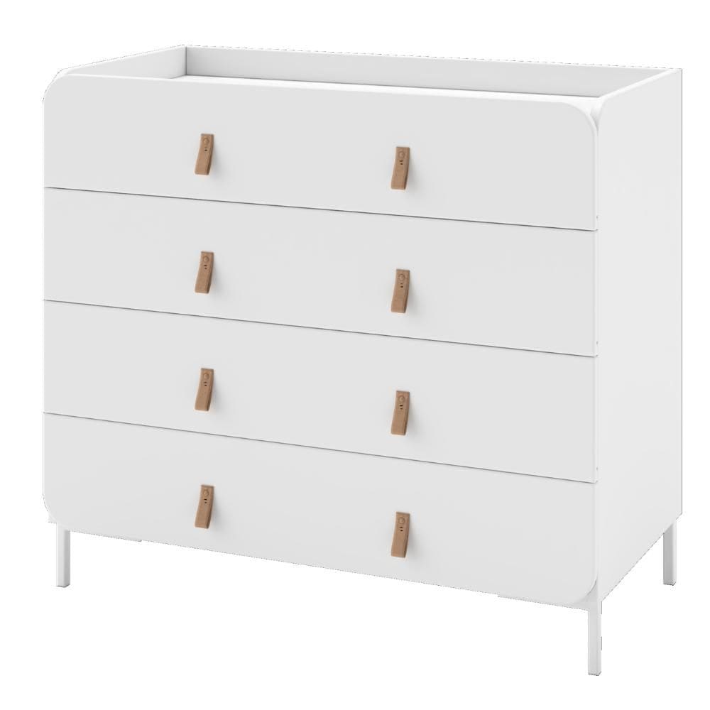 Cômoda 4 Gavetas Curvê BMU 187 Branco com Puxadores em Couro PU - BRV Móveis