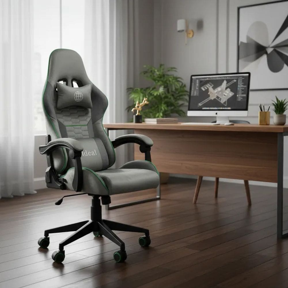 Cadeira Escritório Gamer Estofada Giratória Suporte Lombar e Cervical Regulagem Altura e Inclinação