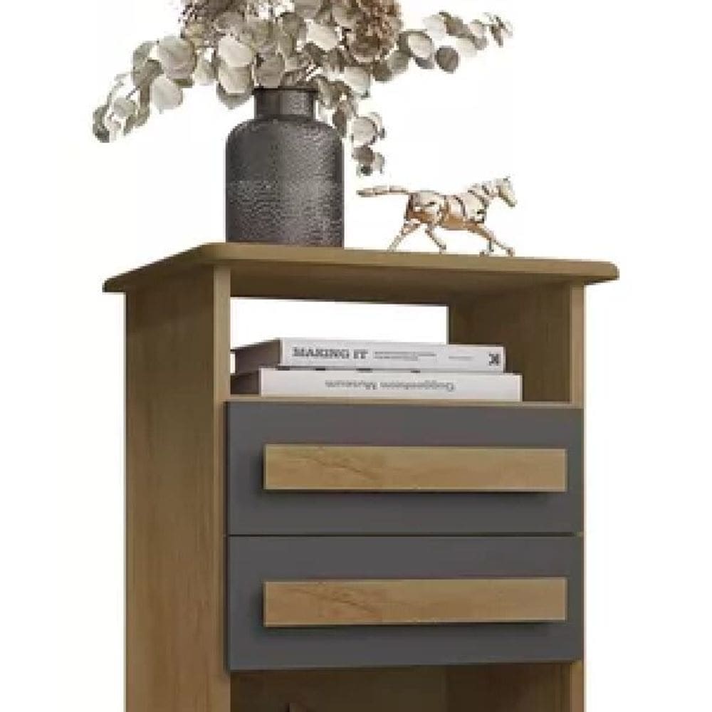 Mesa De Cabeceira 2 Gavetas Turim Cinamomo/Grafite – RV Móveis