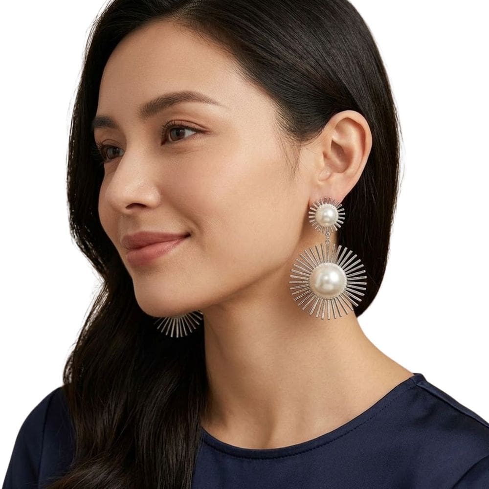 Brinco Feminino Pérola Estilo Sol Longo Elegante Luxo Festa