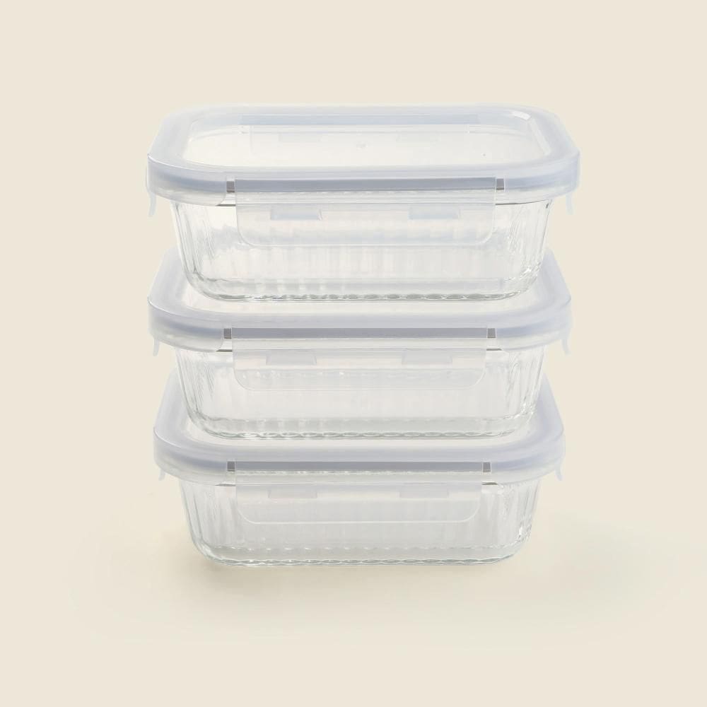 Kit 3 Potes de Vidro Borossilicato Canelado 640ml A\\CASA – Hermético e Resistente