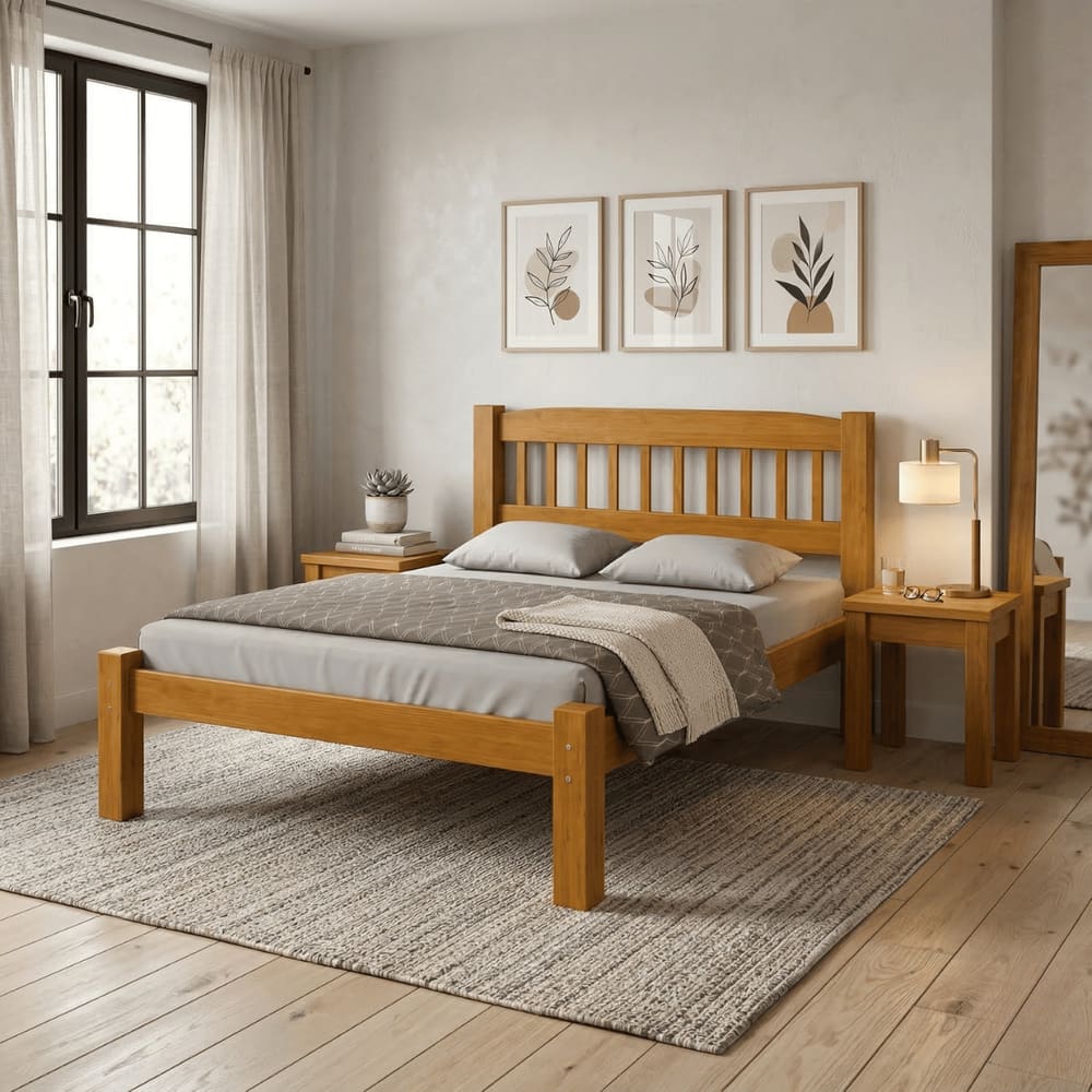 Cama Casal 100% Madeira Maciça Pinus Reforçada Itália