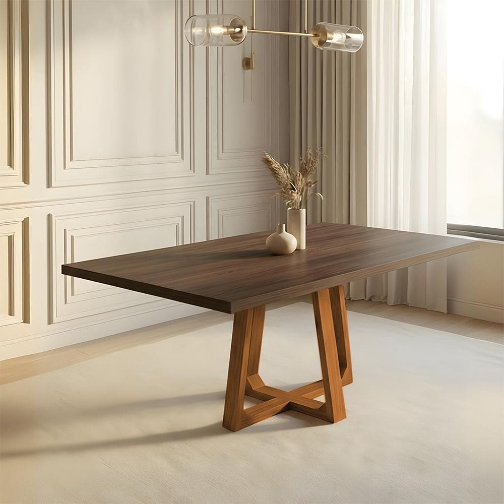 Mesa de Jantar Julia 160cm Tampo Freijó 6 Lugares Base Madeira Maciça Cerejeira Sala de Jantar