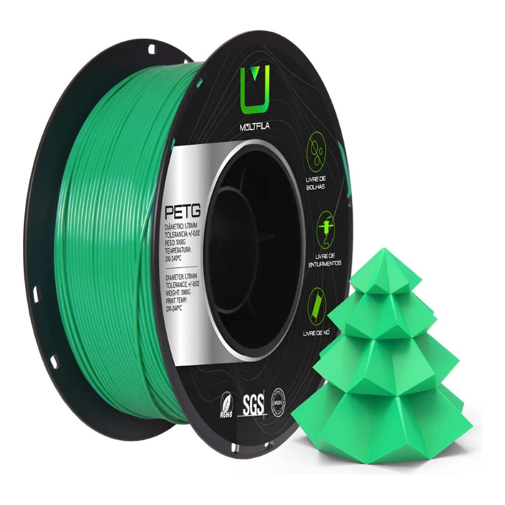 Filamento PETG Verde 1kg 1.75mm Multfila Impressora 3D