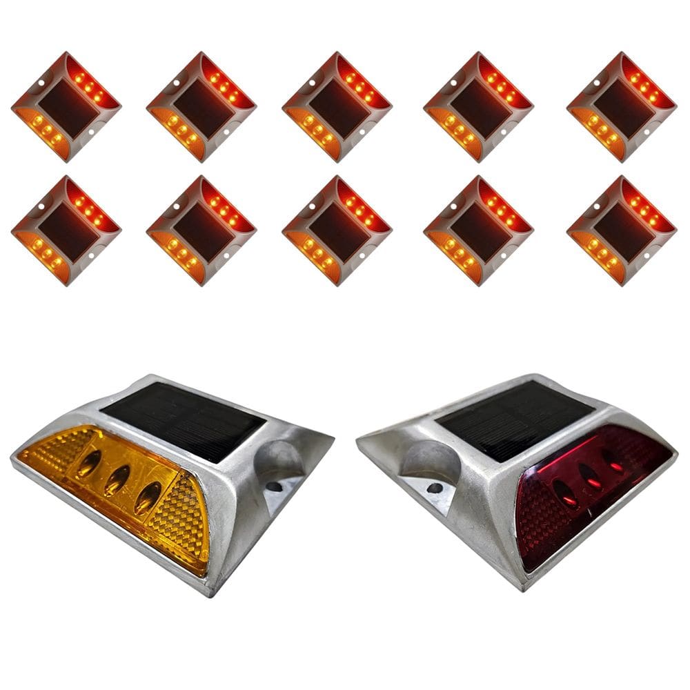 Tacha Sinalizador Solar Viaria Kit 10 Uni Sinalizacao Olho de Gato Estrada Obra Rodovia Avenida Pavimentacao Seguranca