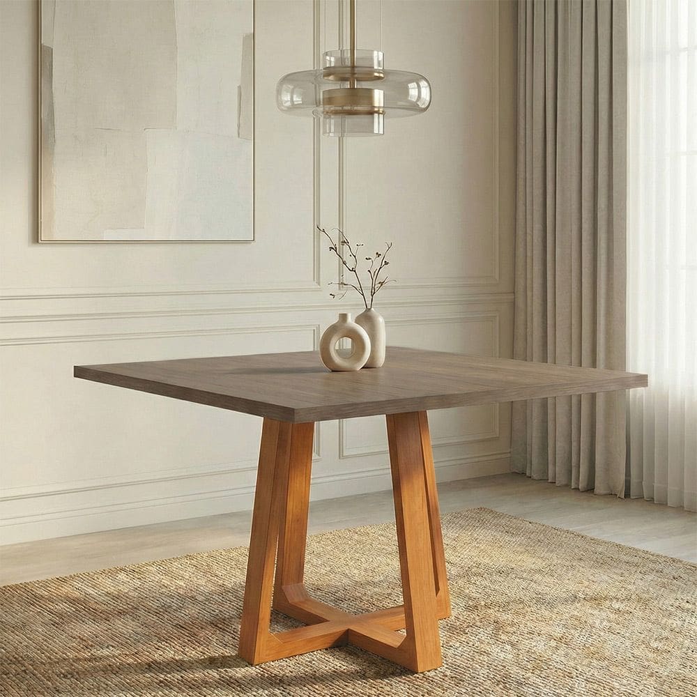 Mesa de Jantar Isabela 1,2m Tampo Freijó 4 Lugares Base Madeira Maciça Cerejeira Sala de Jantar Home