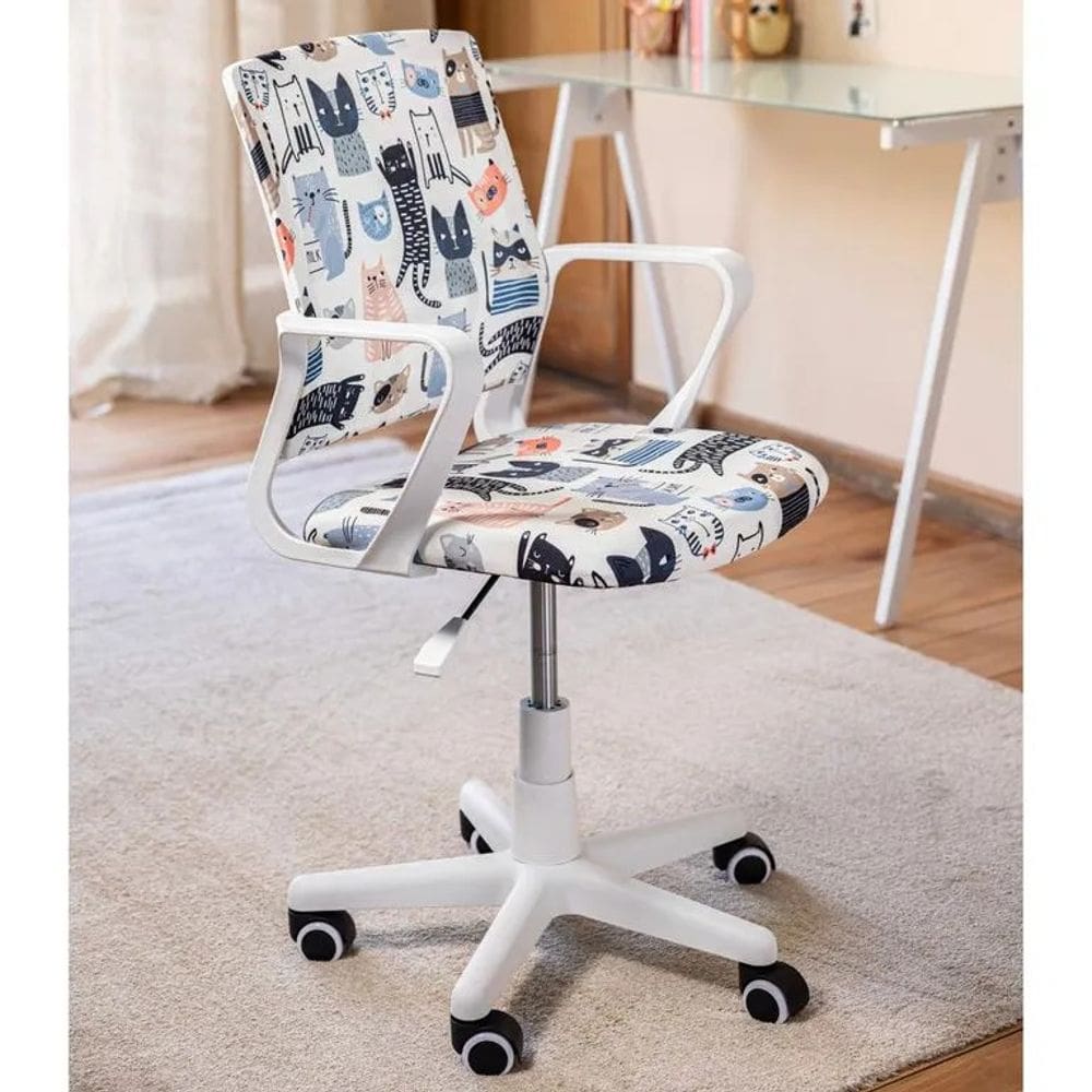 Cadeira Escritorio Pc Preta Ergonomica Estampa Pet - Gato Preta