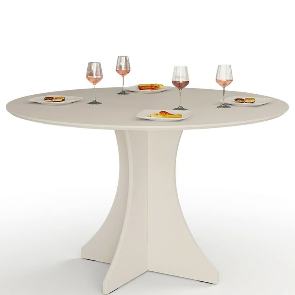 Mesa de Jantar Redonda Off White Elisa 90cm MDF Compacta e Elegante