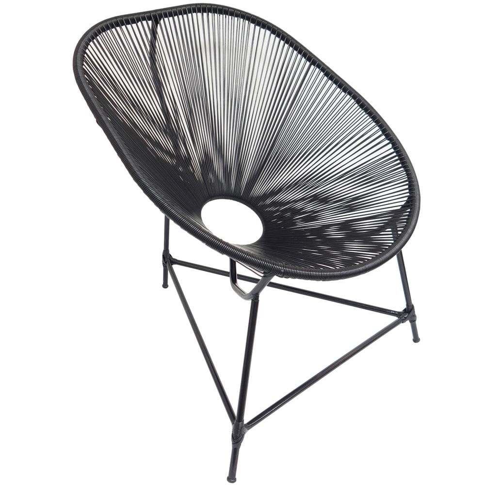 Cadeira Acapulco Poltrona Aço Fibra Sintética Junco Casa Varanda Jardim Preta Agp Ilumini