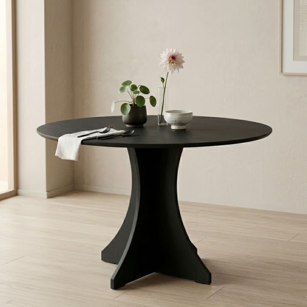Mesa de Jantar Redonda Preta Elisa 90cm MDF Compacta e Elegante