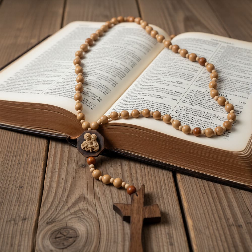 Decoração Colar De Mesa Cruz Rosário Madeira Enfeite Moderno