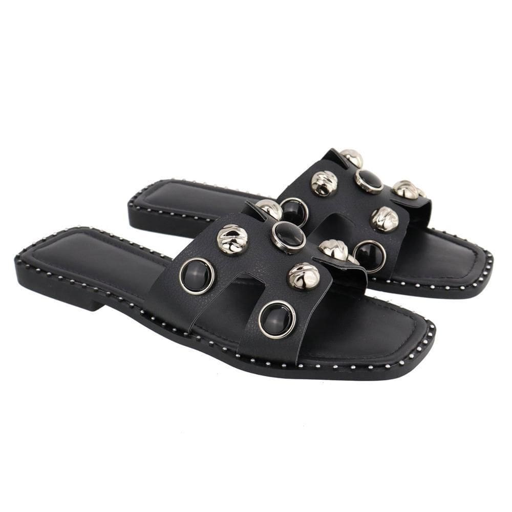 Sandália Rasteira Feminina com Apliques Macia Confortável