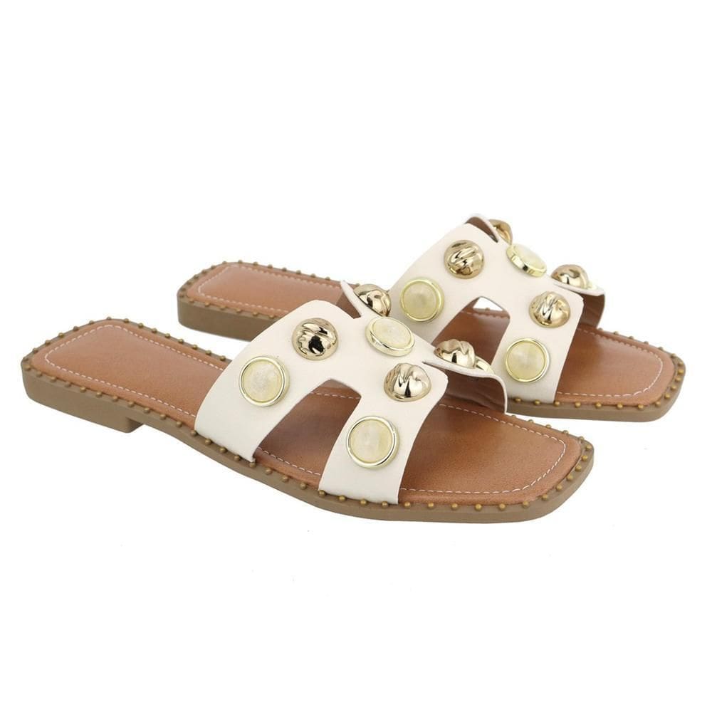 Sandália Rasteira Feminina com Apliques Macia Confortável