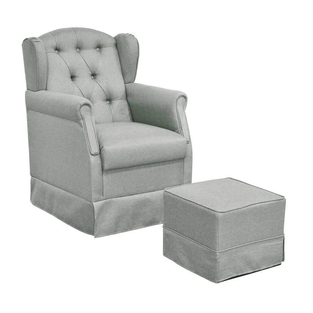 Poltrona de Amamentação Balanço e Puff Lívia Linho Cinza Z39 Escuro - Mpozenato