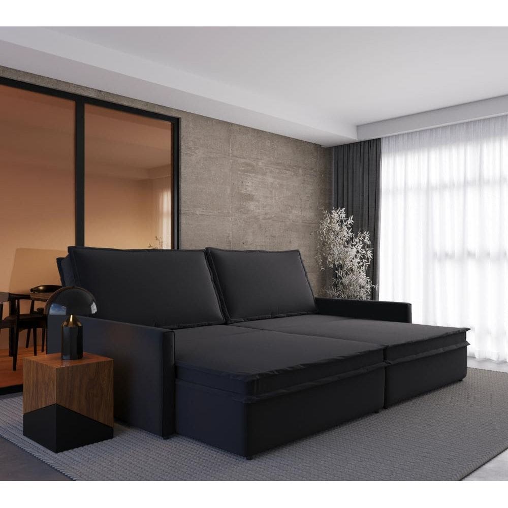 Sofá-cama Retrátil 4 Lugares Sem Caixa Suede 2,10m Argélia - Grafite