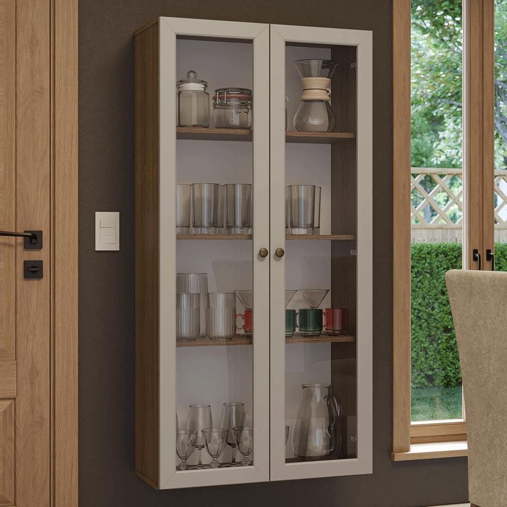 Cristaleira Suspensa 70 cm 2 Portas de Vidro Rustic/Crema Vik Madesa